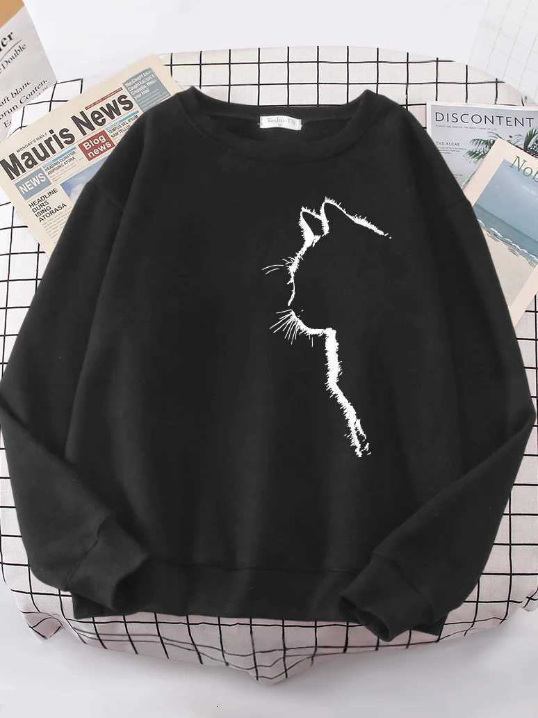 Simple Strokes Of Cat Pet Print Hoody Womens Shoulder Drop All-match Hoodies simple S-XXL Hoodie Street Quality Clothing Female Y250811