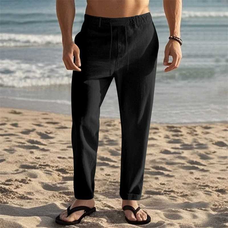 Men s Lightweight Drawstring Linen Pants with Pockets Comfortable Straight Leg Casual Trousers for Summer Beach Wear W250812