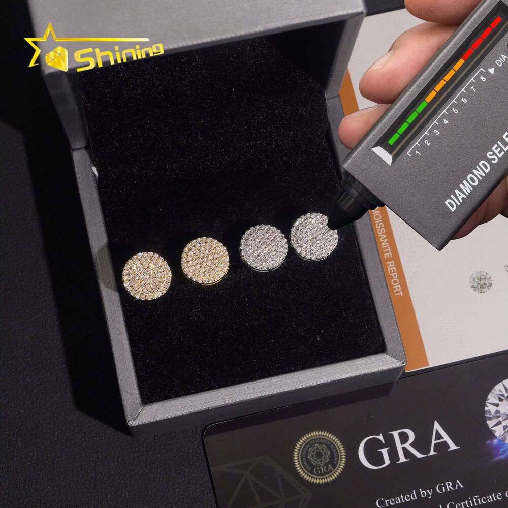 Fast Shipping 10mm Men's Earring Gold Plated Sterling Sier Iced Out VVS Dia Moissanite Screw Back Stud Earrings