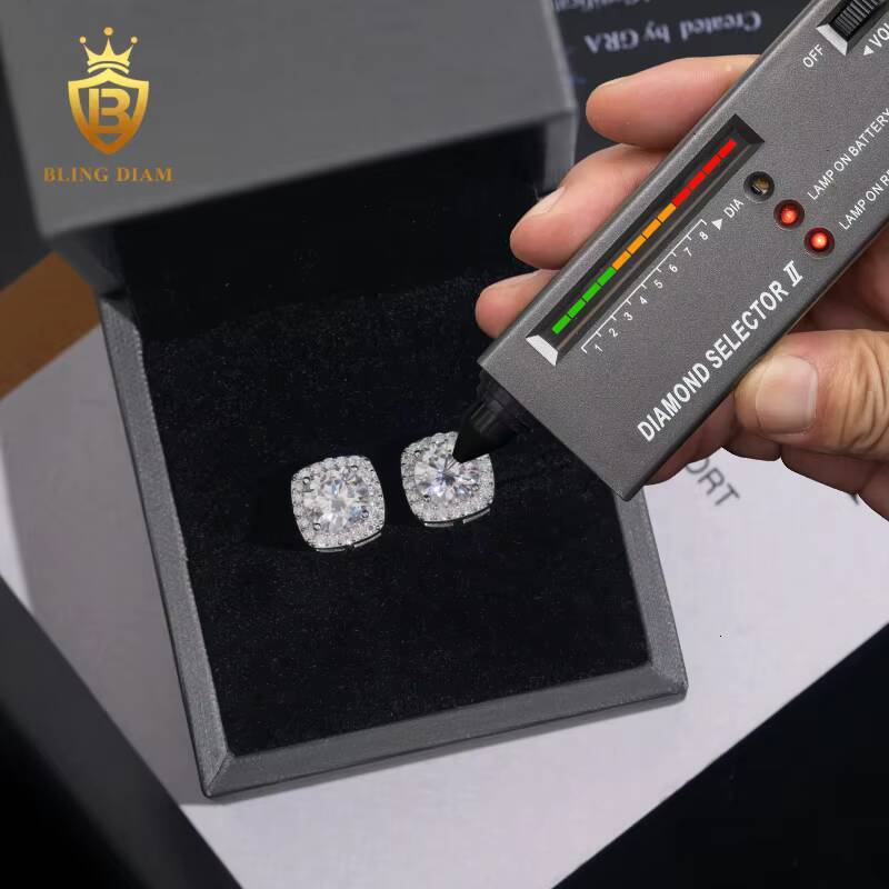 New Arrivals Pass Diamond Tester 925 Silver Iced Out Hip Hop 5-8mm Square Moissanite Screw Back Stud Earrings