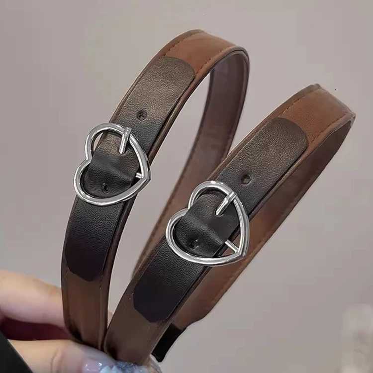 Fashion Coffee Brown Leather Buckle Hairband Hair Accessories Band for Women Spring Autumn Warm PU Leather Bands X250812
