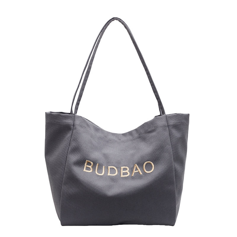 New Embroidered Letter Canvas Shoulder for Women, Large Capacity Mommy Casual Tote Bag, Student Shopping Bag