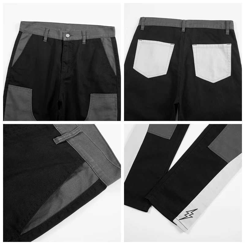 American Fashion Embroidery Black Gray Color Block Jeans Casual Black Pants Jeans Streetwear Y2k Mens Stacked Denim Logging Pants X250812
