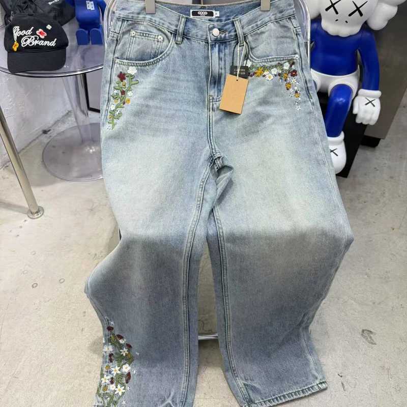 25SS New Unisex Goodbrand Jeans Fashion Retro Washed Straight-leg Trousers Colorful Flower Embroidery GOODBRAND Denim Pants X250812
