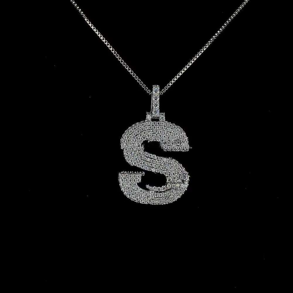 Price Men's Jewelry Sier Gray Stone Iced Large Size Charm Initial Letter Pendant
