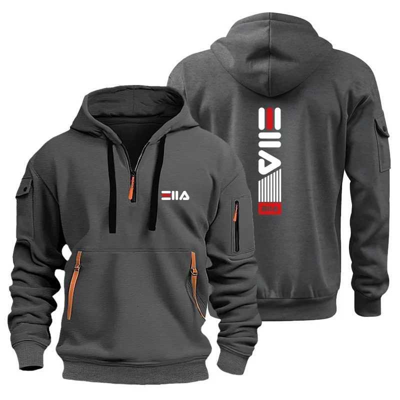 Mens outdoor long-sleeved hooded sweatshirt with zipper sporty casual and fitness pullover for autumn and winter 2025 Y250811