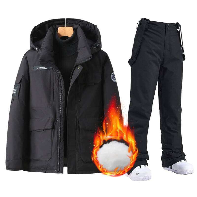 Winter Ski Suit Men Windproof High Quality Skiing Down Cotton Jacket Bibs Pants Set Male Snow Costume Snowboard Wear Overalls
