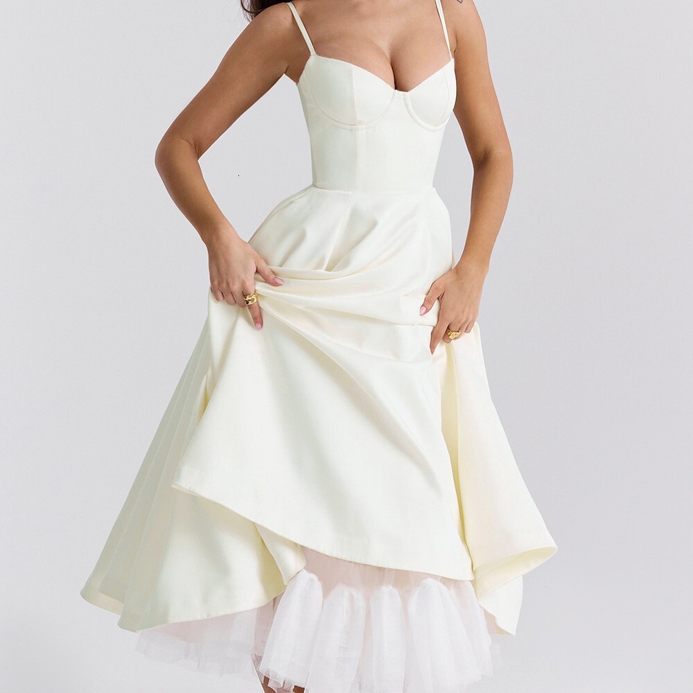 2025 Summer New European and American High end Style Off Shoulder Dress French Mesh Large Bottom Double layer Off Shoulder Dress fashion New Designer