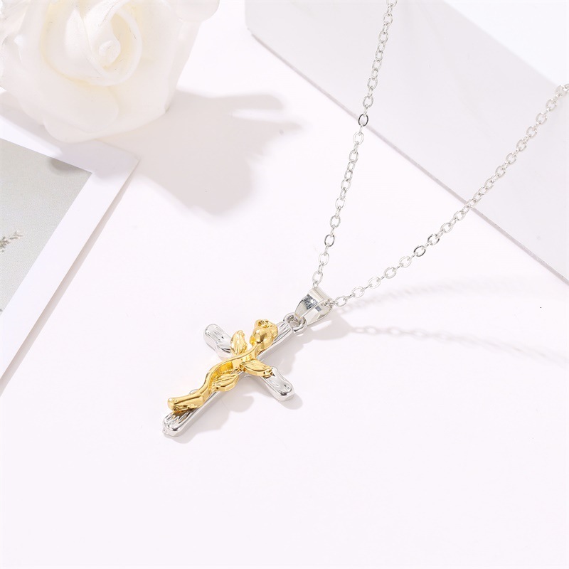 Vine Fashion Leaf Cross Necklace For Men And Women Simple Choker