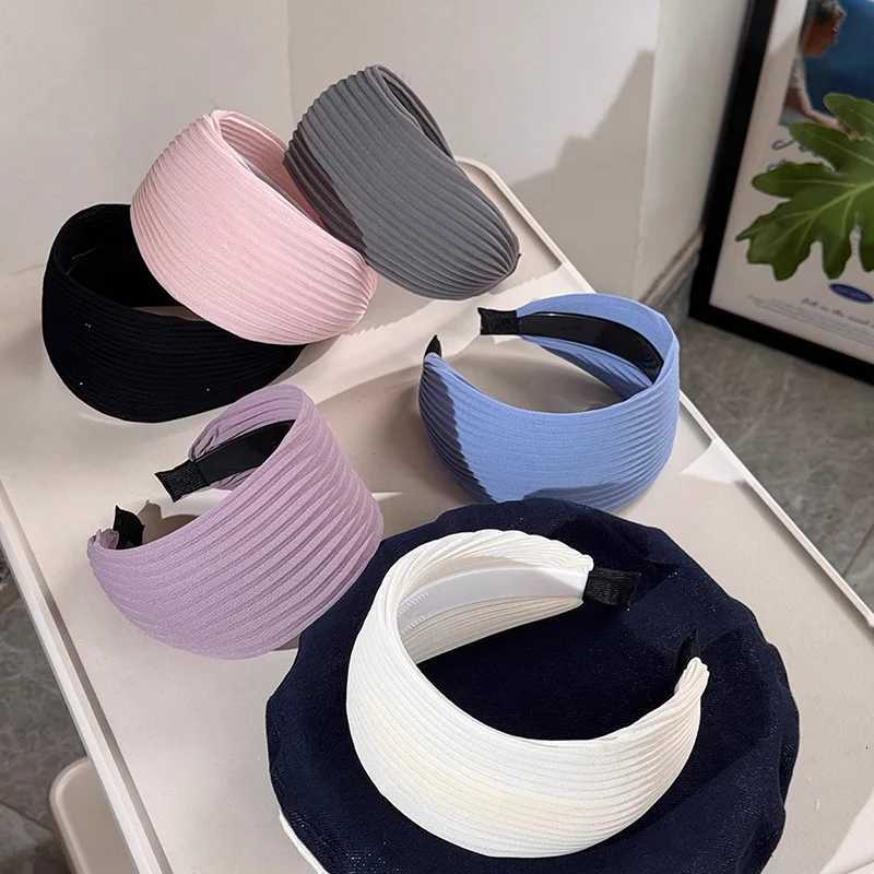New Vintage Wide Pleated Chiffon Fabric Bands Simple Solid High Crown Hairband Wen Non-Slip Hair Hoop Wrap Accessories X250812