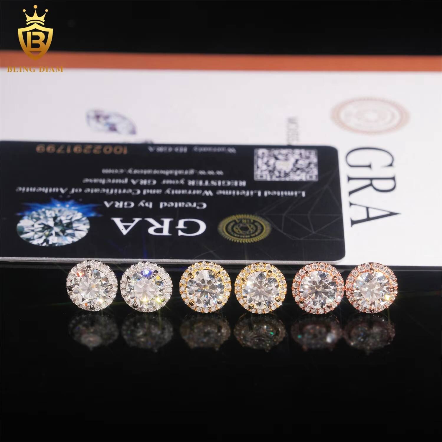 Factory Direct Custom VVS Moissanite 925 Sterling Silver Hip Hop Stud Earrings
