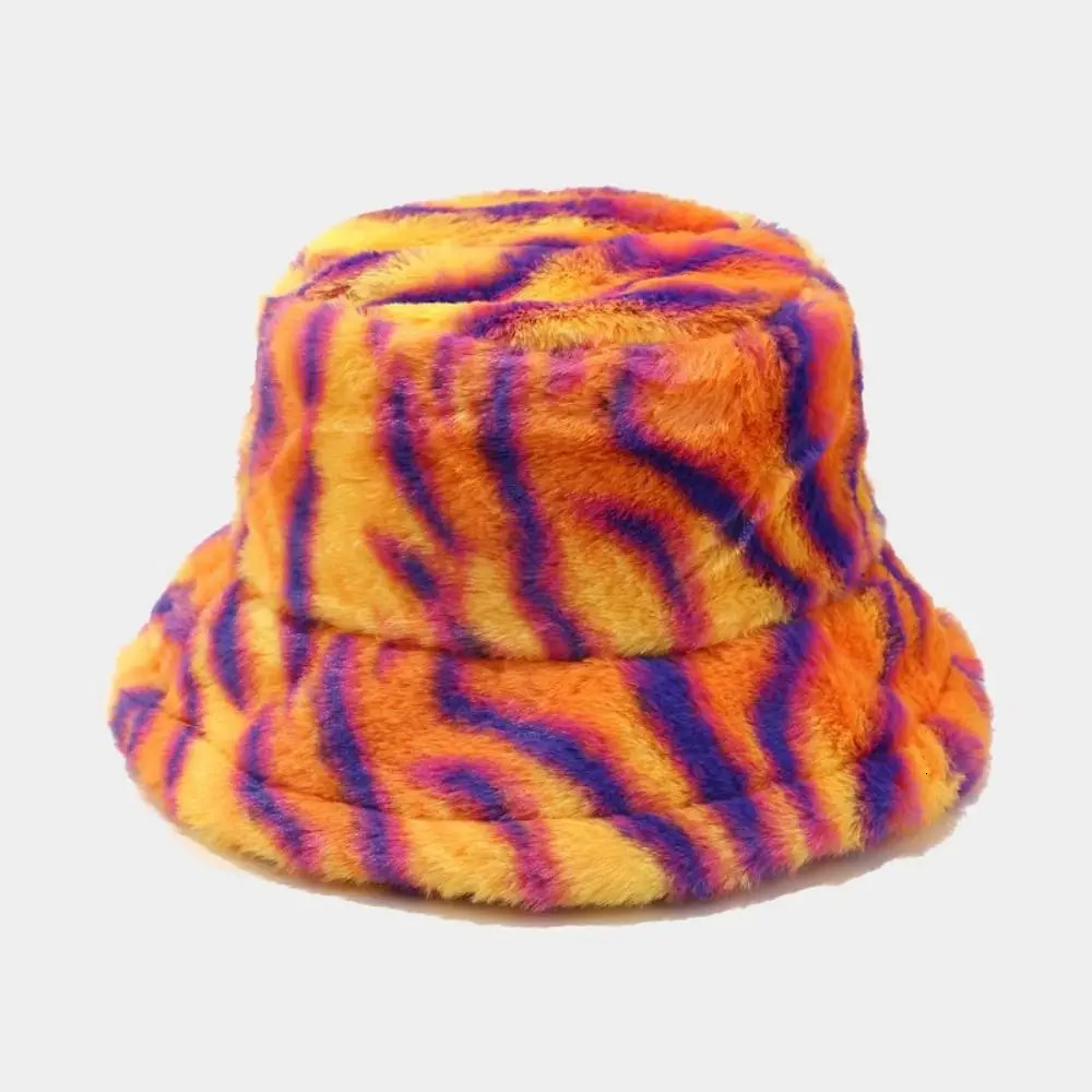 Fashion Bucket Hat Faux Fur Colorful Fisherman Winter Hat Fluffy Thic Warm Womens Hats Woman Men 250808