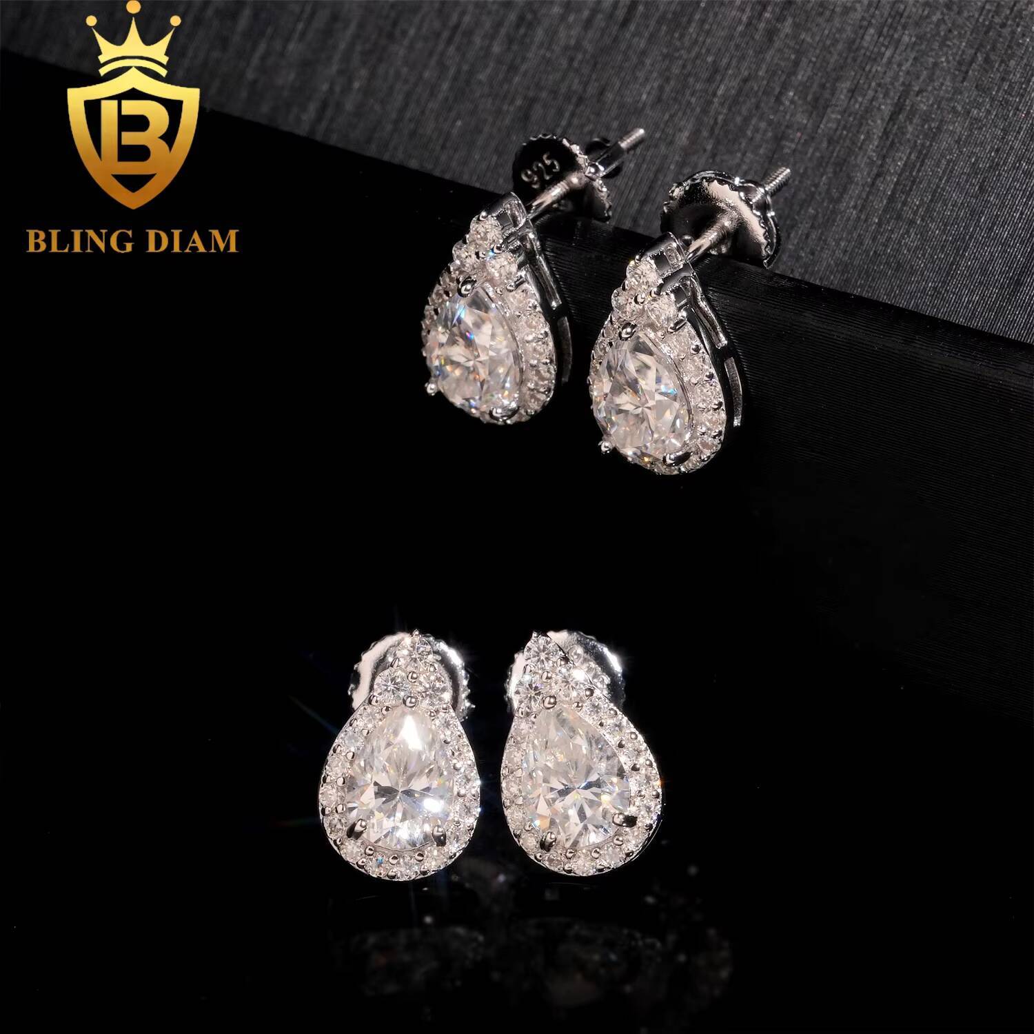 Women Jewelry 925 Sterling Silver Pear Shape Drop Earrings Studs Necklace Set Vvs Moissanite Lab Grown Diamond