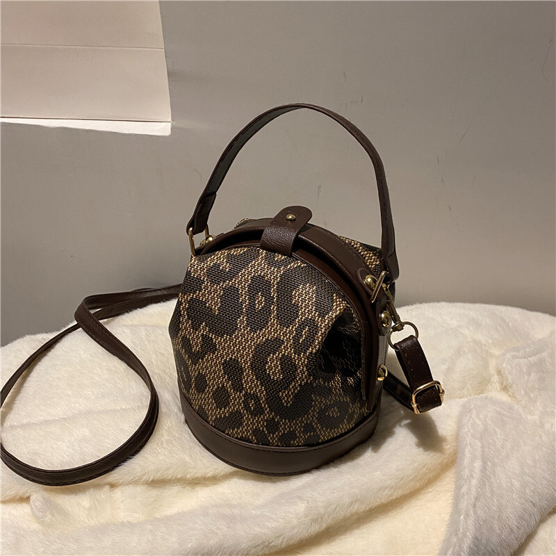 Leopard Print Stylish Small New Korean Fashion Personality Trend Simple Handheld Crossbody Cylinder Bag ddmymarket