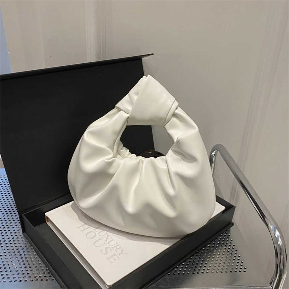 New Arrivals Women Small Knotted Handbags Solid Color PU Leather Knot Top Handle Bag Simple Clouds Wrist Bag for Party Vacation Z250812