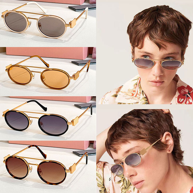 Small framed business Miss sunglasses MU54ZS pilot metal frame glasses tortoiseshell color acetate circular border designer women UV 100% protective glasses