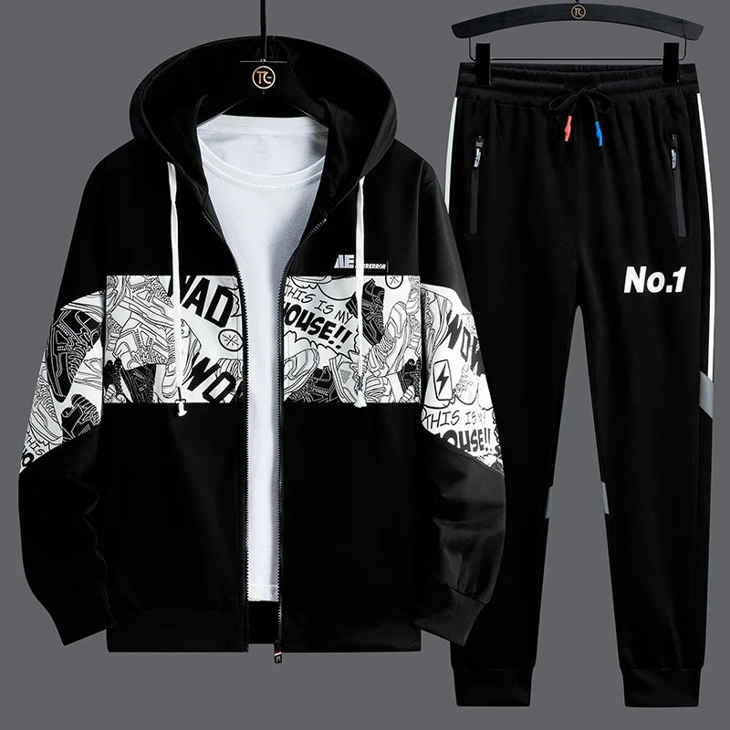 Spring Men Sportswear Tracksuit 2 Piece Running Sets Sports Suit JacketPant Sweatsuit Male Print Clothing Streetwear 250805