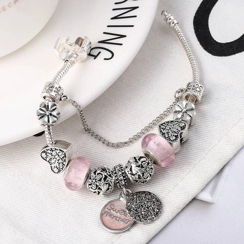 Sier Plated Charm & Bangle With Key Lock Crystal Pendant Ball Bracelet For Women Wedding Valentine's Day Jewelry Gift