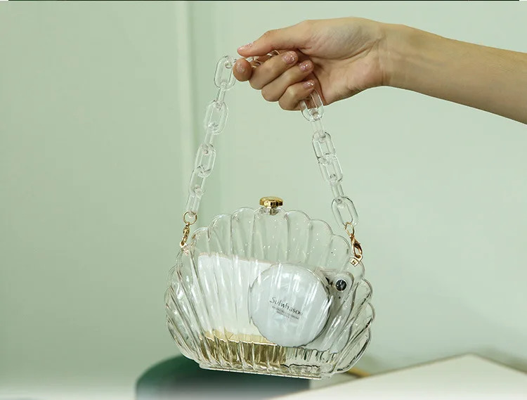 Transparent Acrylic Shell bag Fashion High quality PVC Womens er Handbag Pearl strap Shoulder Messenger Clutch Bag 250809
