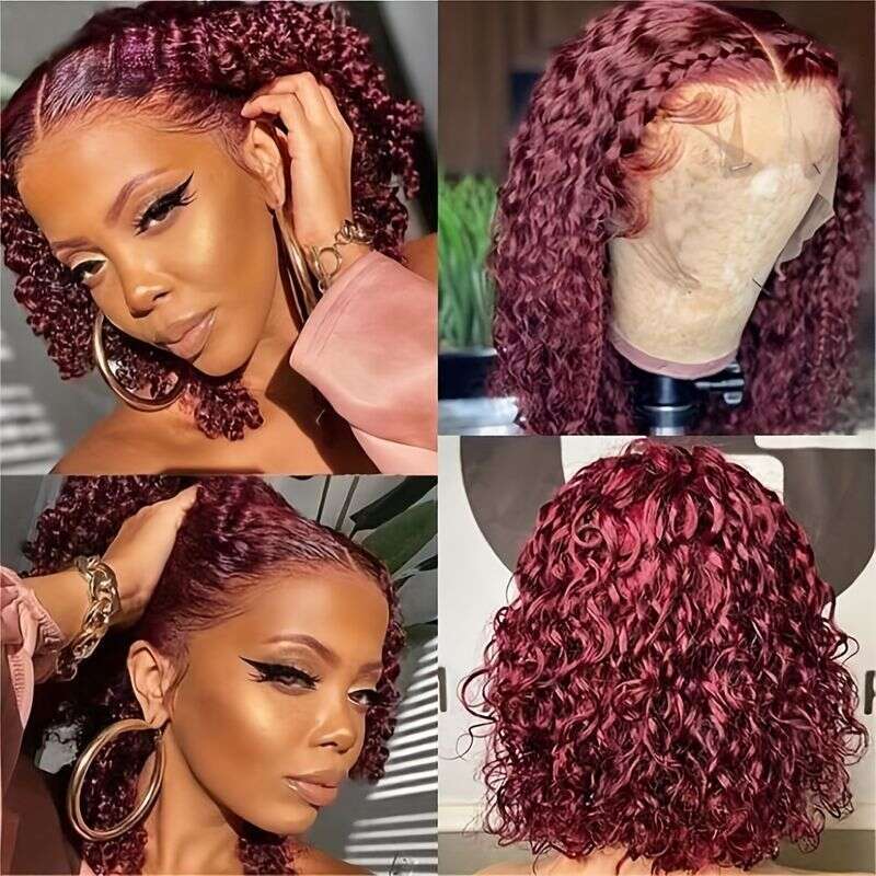 180% 13X4 Bury Ginger Orange Bob Medium Long Deep Wave Curly Wavy Lace Front Human Hair Wig Natural Hairline