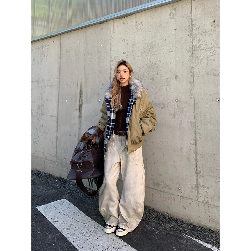 American Retro 2000s High Waist Full Length Jeans Pockets Hip-hop Baggy Cargo Pants Women Casual Y2K Grunge Street Denim Trouser 250811