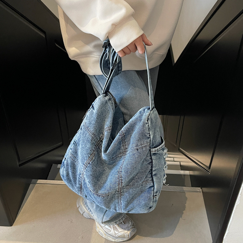 Denim New Fashion Versatile Casual Single Shoulder Crossbody Lightweight Large Capacity Tote Bag