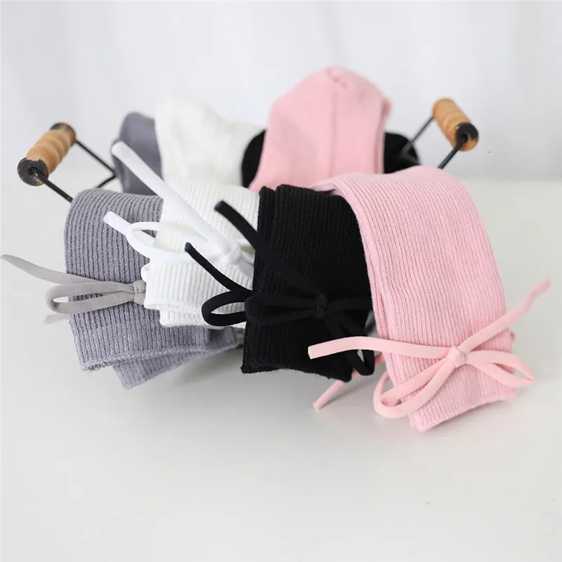 Autumn Kids Knee High Socks Baby Girls Boys Bowknot Flat Long Sock Soft Cotton Solid Children Princess Socken For 07 Years 250812