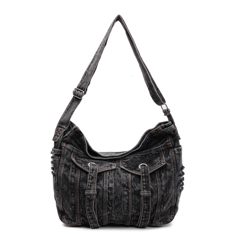 New Washed Denim Large Capacity Fashion Casual Tote College Student Shoulder Bag