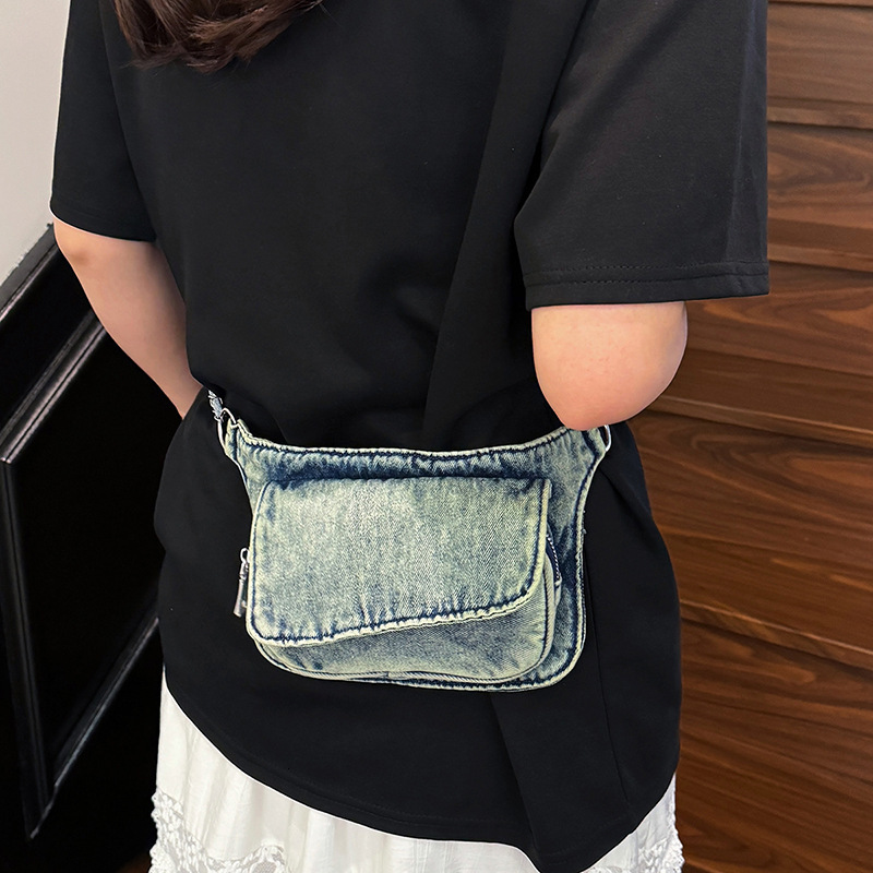Korean Style Denim Casual Crossbody Women Underarm Motorcycle Summer New Multi-Pocket Shoulder Bag