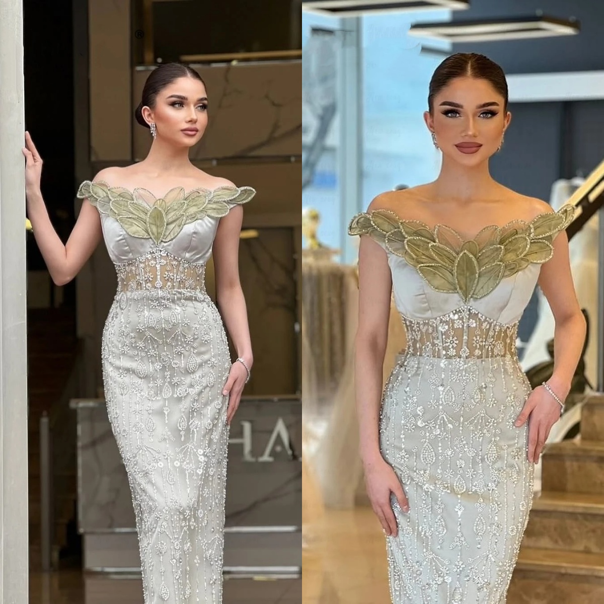 Fashion Evening Dresses For Women Off Shoulder Sleeveless Gown Lace Appliques Floor Length Dress Party Customized Dress