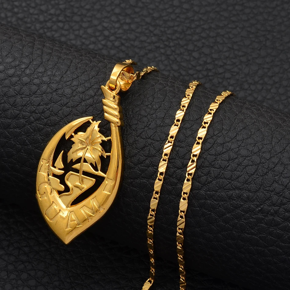 Anniyo Guam Pendant Necklaces for Women Men Gold Color Micronesia Ethnic Jewelry Party Item #215206 250807