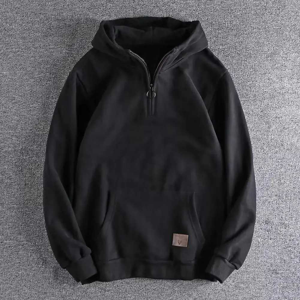 Vintage Men Cargo Hoodie Solid Color Hooded Sweatshirt Thickened Big Pocket Men Hoodie Simple Style Long Sleeve Loose Hoodies Y250811