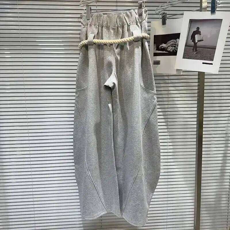 DEAT 2024 Autumn New Arrival Fashion Women's Woven Bandage Design Loose High Elastic Waist Wide Leg Casual Pants 33A1851 MDNG 20250811