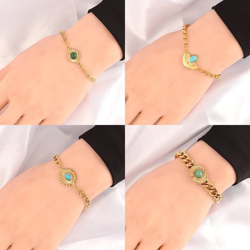 316L Stainless Steel Natural Stone Bracelet For Women Fashion Turquoise Pendant Chain Bracelets Jewelry Gift