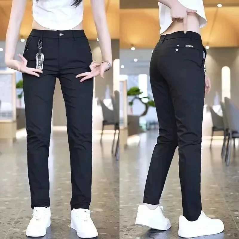 2024 Mens Casual Pants Korean Fashion Slim Fit Trousers High Quality Elastic Waist Straight Golf Sports Pants Mens Clothing W250812