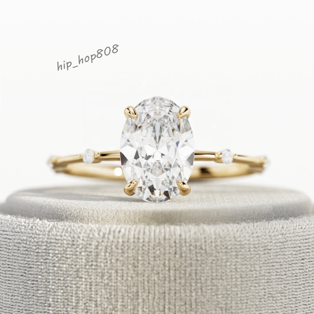 Speedin Real 14K Solid Yellow Gold Luxury Jewelry Oval Solitaire With Hidden Halo Lab Grown Diamond Engagement Ring