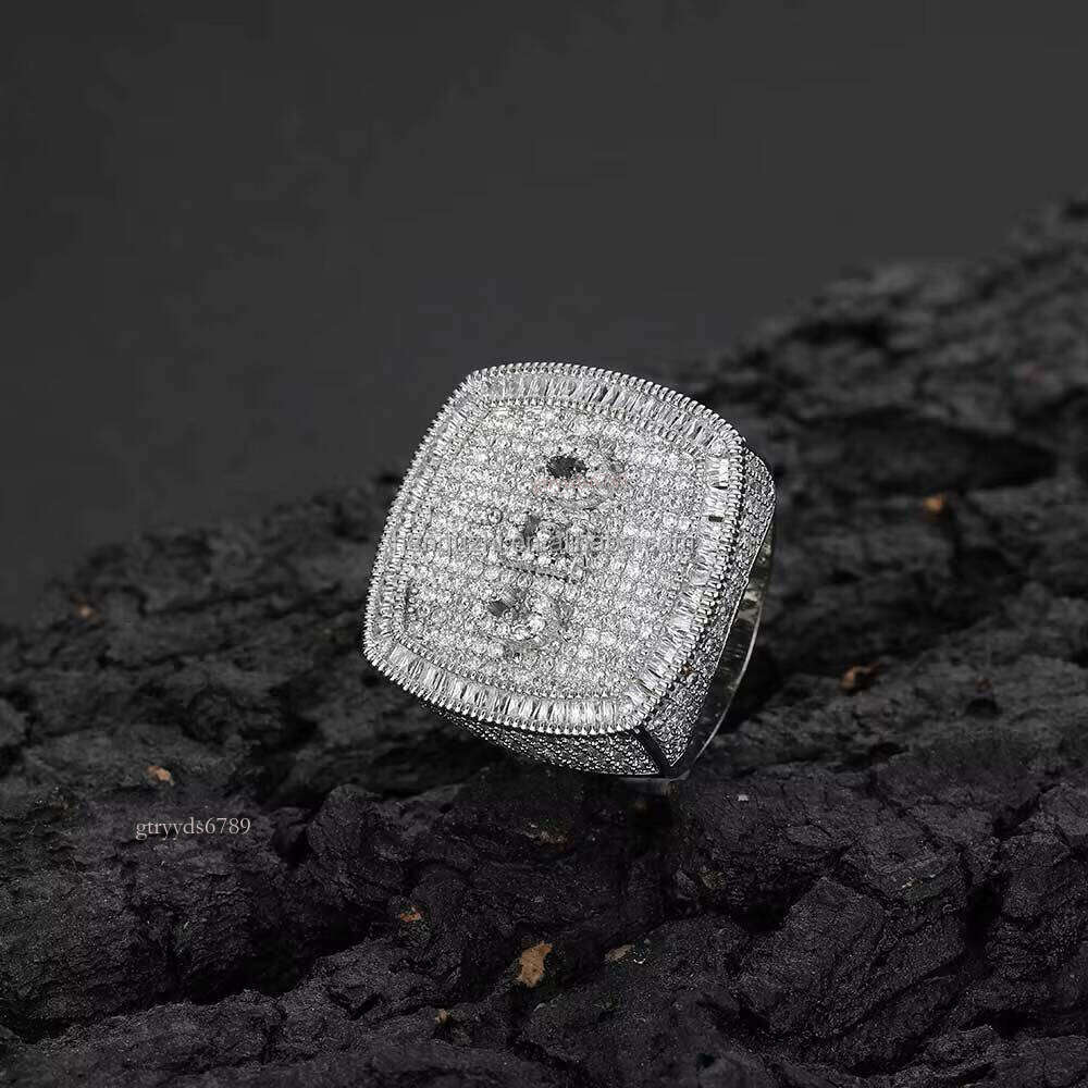 Men's Fashion Custom Gold & Sier Plated Hiphop Style Moissanite Dia Ring Square Design