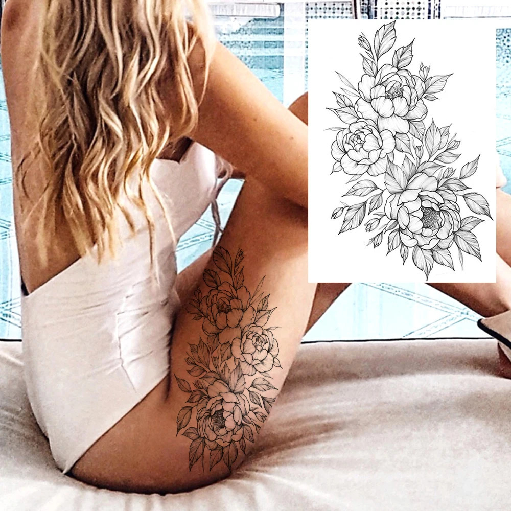 Sexy Flower Temporary Tattoos For Women Body Art Painting Arm Legs Sticker Realistic Black Rose Waterproof 250809