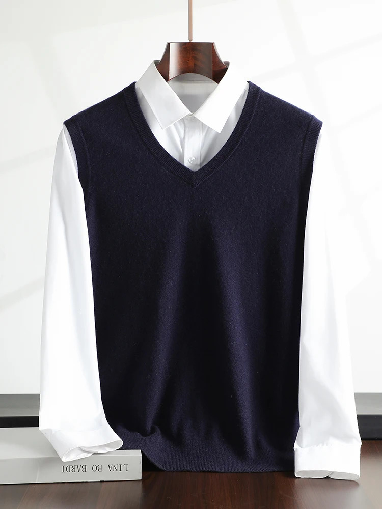Men Cashmere Vest V-neck Pullover Autumn Winter Basic Sweater Sleeveless 100% Cashmere Knitwear Smart Casual Soft Waistcoat Tops 250806