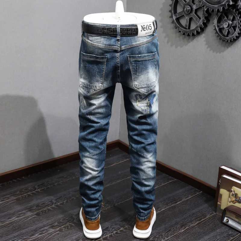 817 American High Street Hip-Hop Tide Brand Jeans Mens Stretch Slim Hundred Casual Small Feet Embroidery Handsome X250812