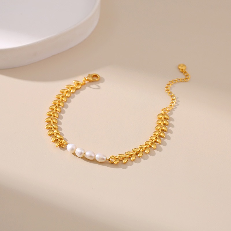 new freshwater pearl bracelet wheat ear chain plain chain plated with 18K gold bracelet 25811