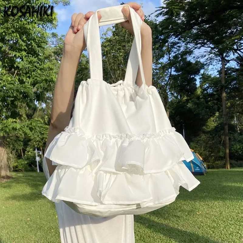 Korean Sweet Y2k Aesthetic Women Handbags Fairy Solid Ruffles Pleated Underarm Bag Fashion Elegant Chic Shoulder Bags All Match Z250812