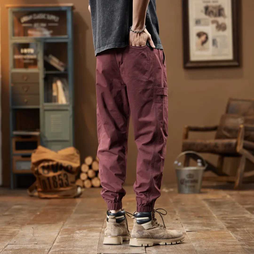 Trendy Mens Cargo Pants 100% Cotton Elastic Jogger Trousers Male Pocket Casual Fashion Spring Summer Streetwear Slim Feet Outdoor X250812