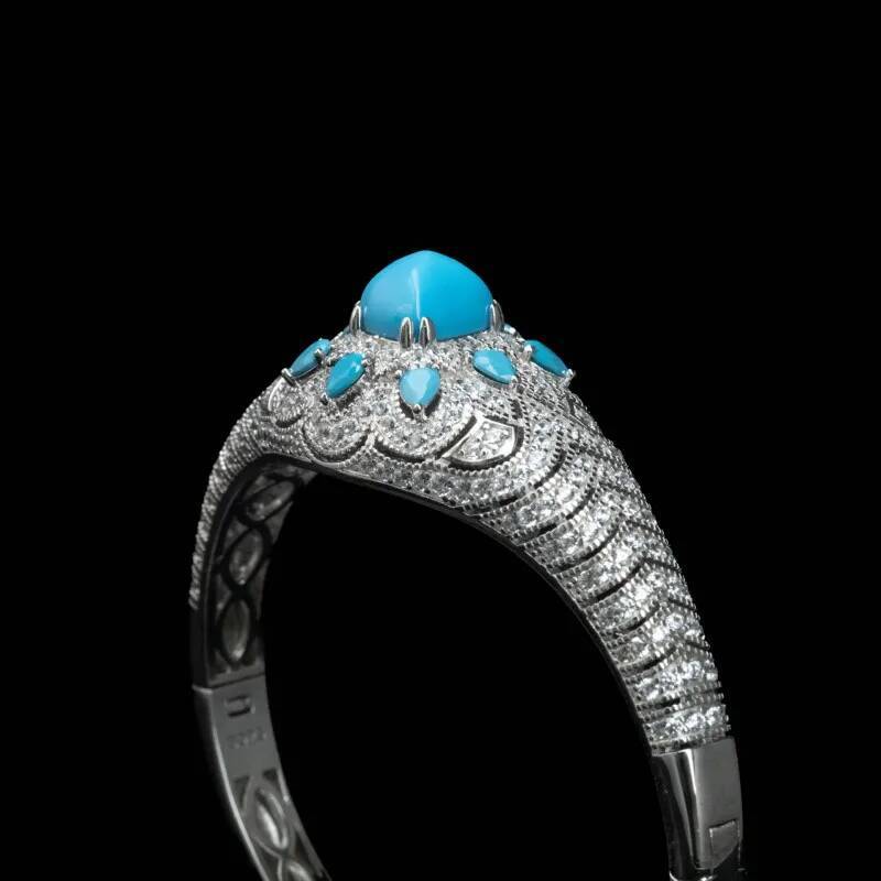 ZOCA Hot New Sterling Sier Bangle Bracelets With Blue Synthetic Turquoise Designer Jewelry