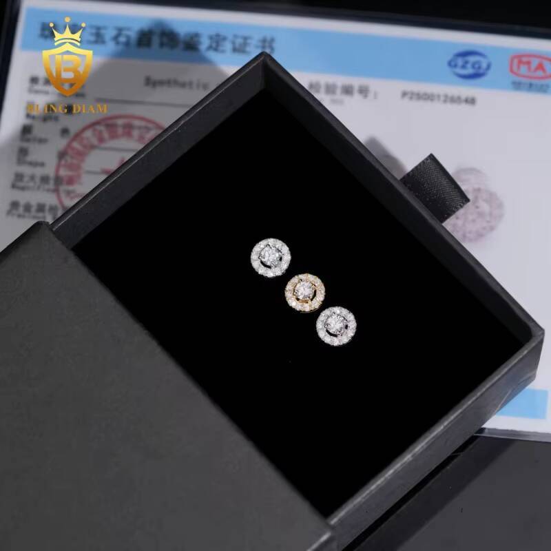 Hot Sale VVS1 Lab Grown Diamond Fashion Earring 925 Sterling Silver Gold Plated Hiphop Style GRA Certificate Past Diamond Test