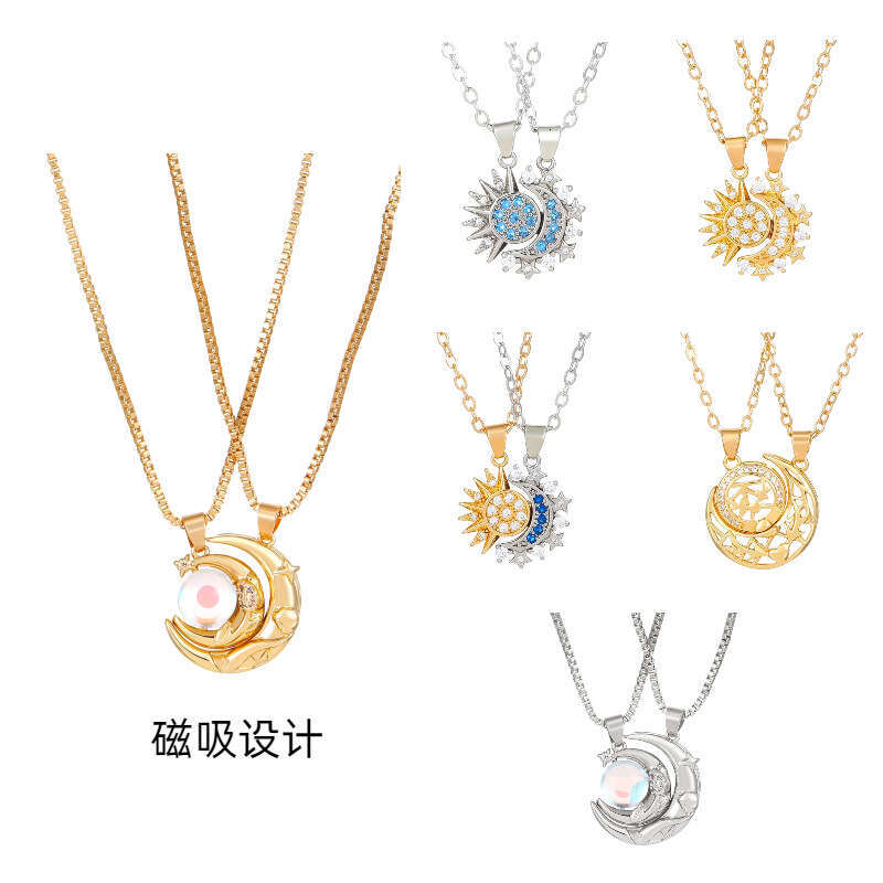 Ins New and Couple Necklace Magnetic Sun Moon Collarbone Chain Unisex Valentine's Day Gift