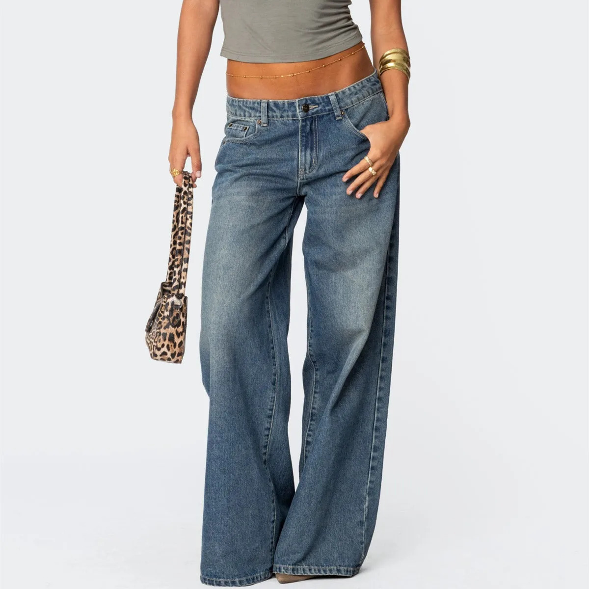 Fashion Women Wide Leg Denim Pants Casual Vintage Bow Print Loose Jeans Trousers for Work Office Y2K Vintage Streetwear 250811