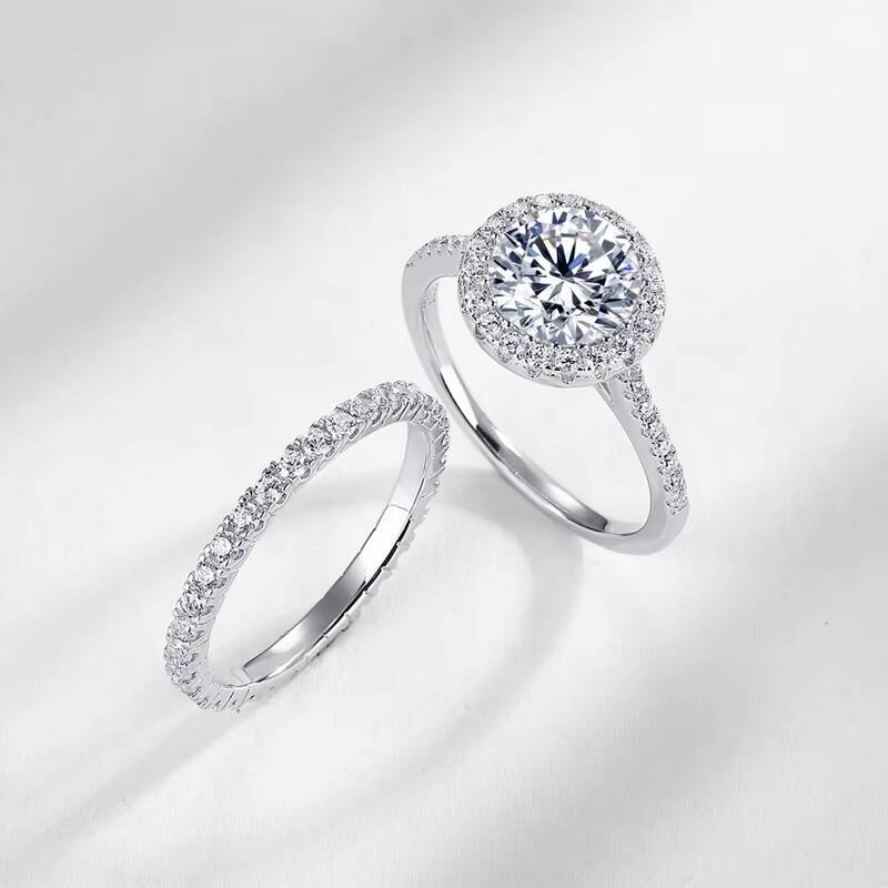 Fine Jewelry VVS Gra Moissanite 2 Row Halo Ring 925 Sterling Silver Platinum Plated 1 Ct CT for Women Engagement Diamond Ring