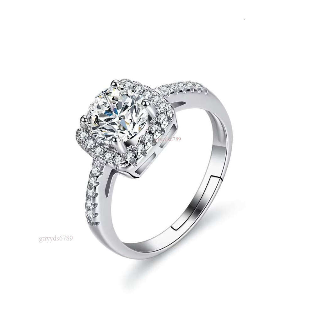 With GRA Certificate S Sterling Sier Silicon Stone Princess Square Simulation Engagement Wedding Ring