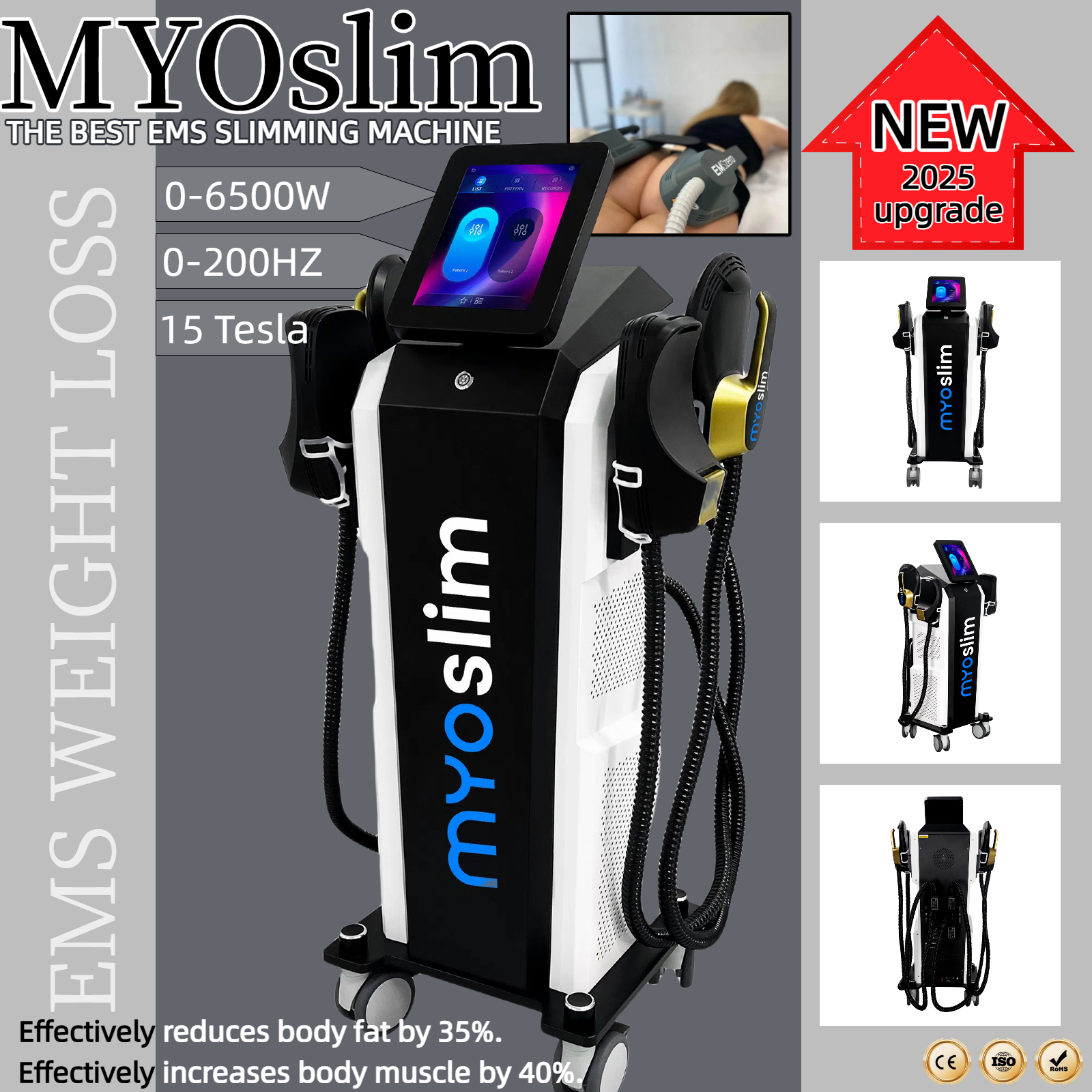 New EMS Slimming Body Sculpting RF Gain Muscle And Reduce Fat Machine 200HZ 6500W 15 Tesla 2/4/5 Handles Beauty Device Fat Burning No Exercise Require